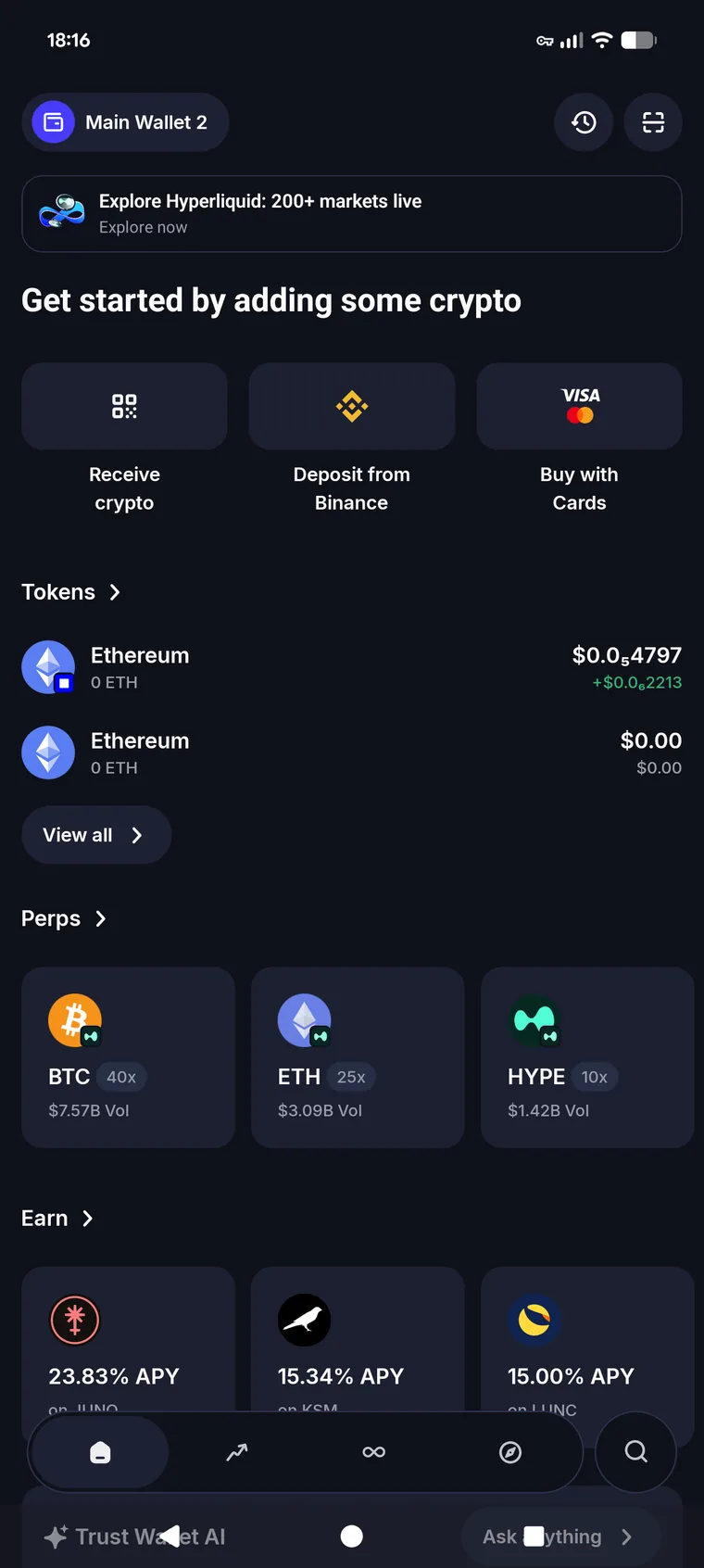 Wallet home screen